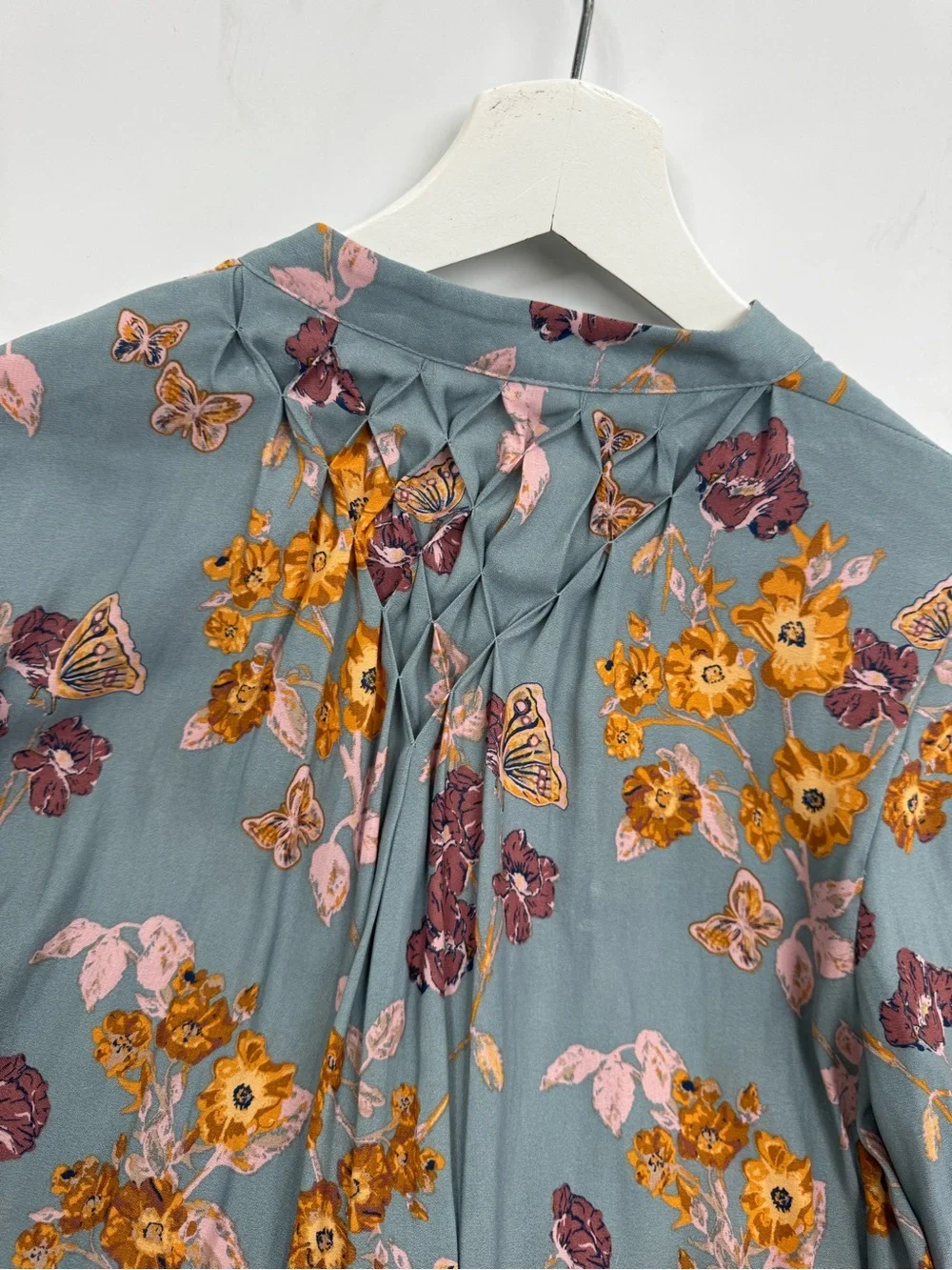 Free People Pebble Crepe Boho Floral Smocked Tunic Top Size Small